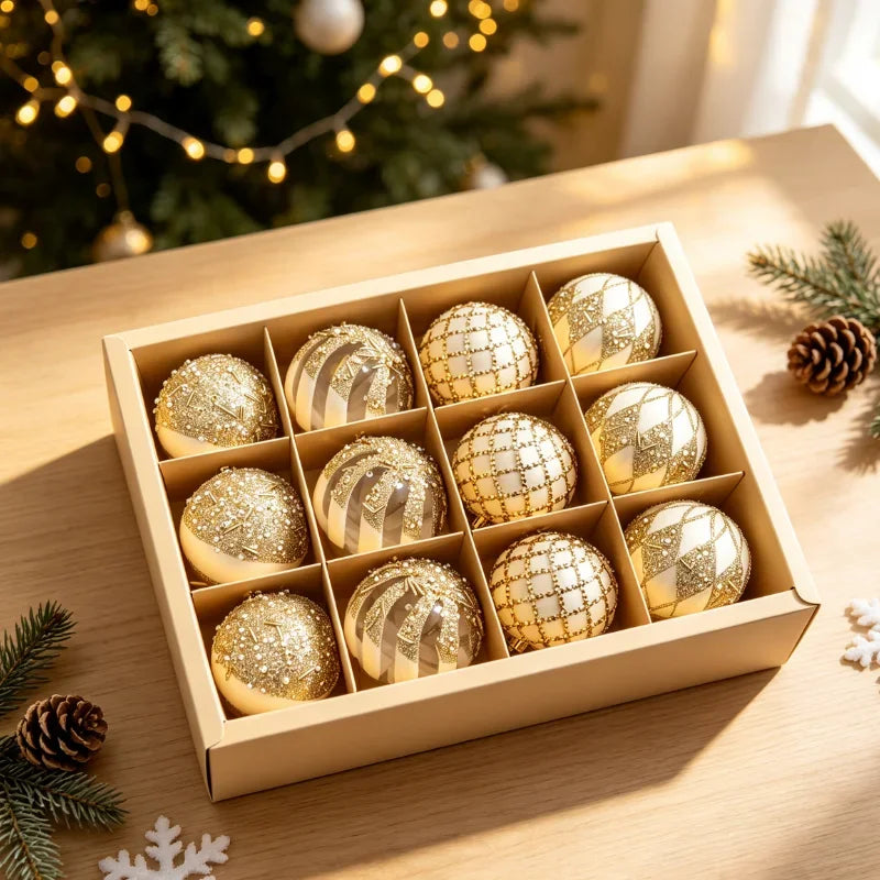 Jeweled Christmas Baubles - 12 Pieces - Festive Sparkle