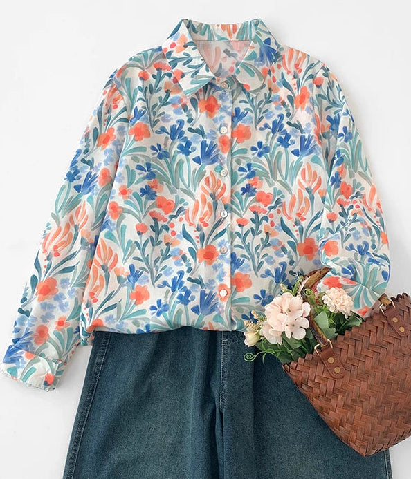PRINTED LOOSE BLOUSE - Polo Neck, Full Sleeve, 15 Colors - Soft Season