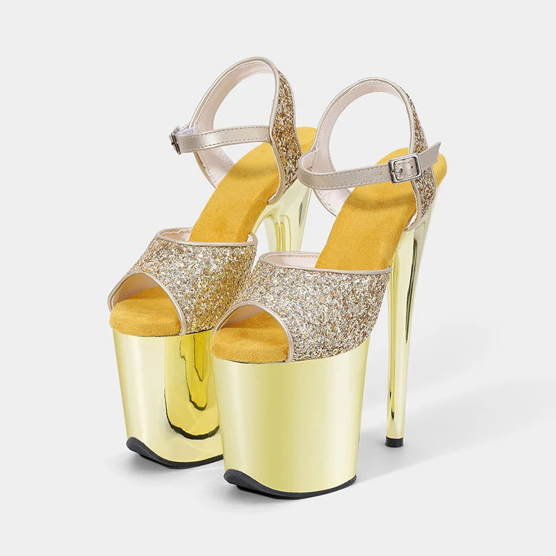 8inches Sexy Super High Heels Transparent Crystal Wedding Pole Dance Shoes 20CM Stiletto Waterproof Platform Sandals Summer