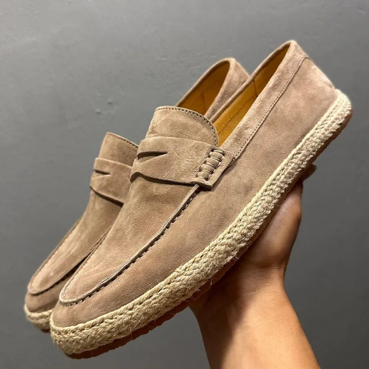 SUEDE WEAVE - Men's Cow Suede Leather Loafers - Vintage Moccasin Driving Shoes