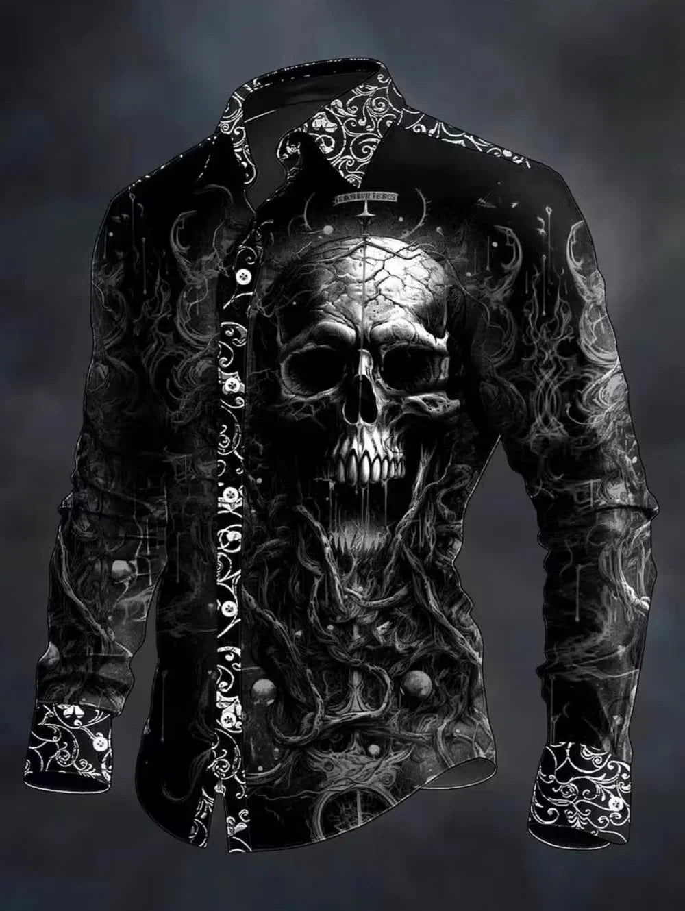 Gothic Skull Cross Shirt Men Long Sleeve Red Plaid 3D Print