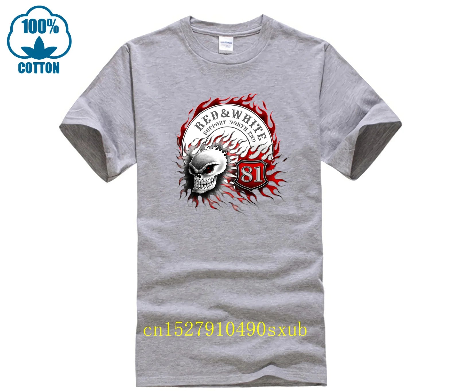 Flaming Skull 81 Biker T-Shirt Red White Support Vintage