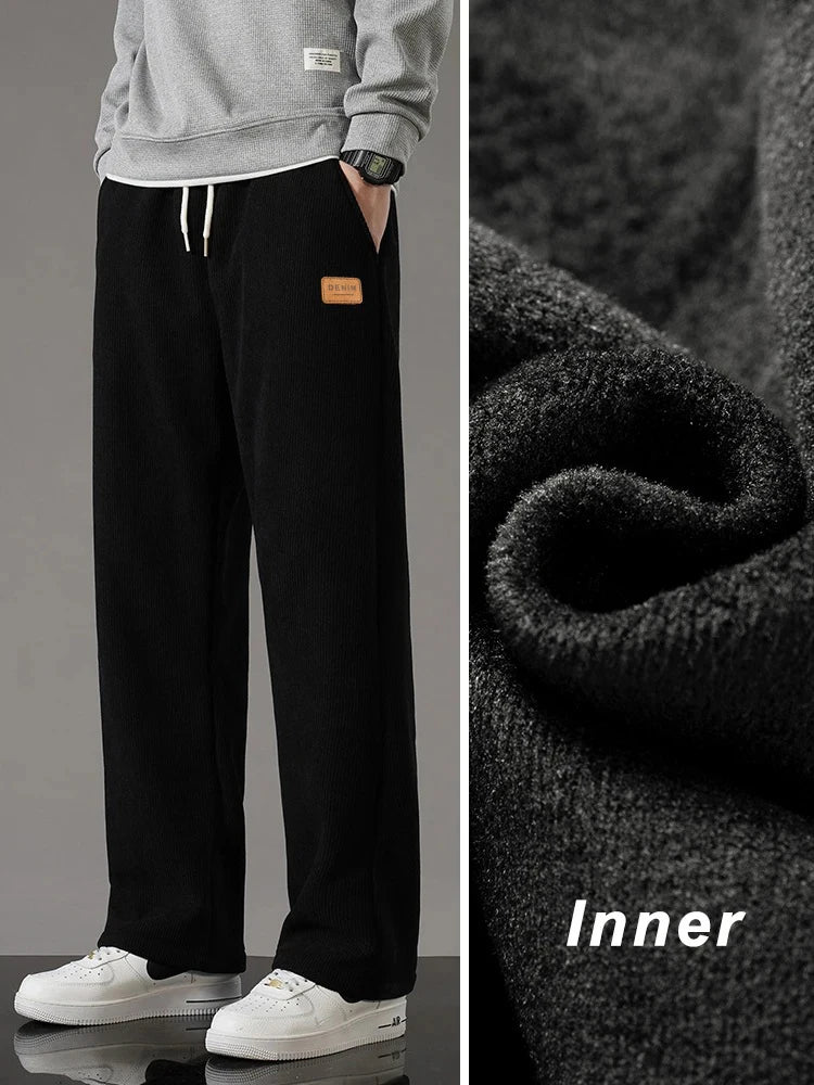 CORD & WARM - Men's Fleece-Lined Corduroy Sweatpants - Straight Loose Winter Trousers
