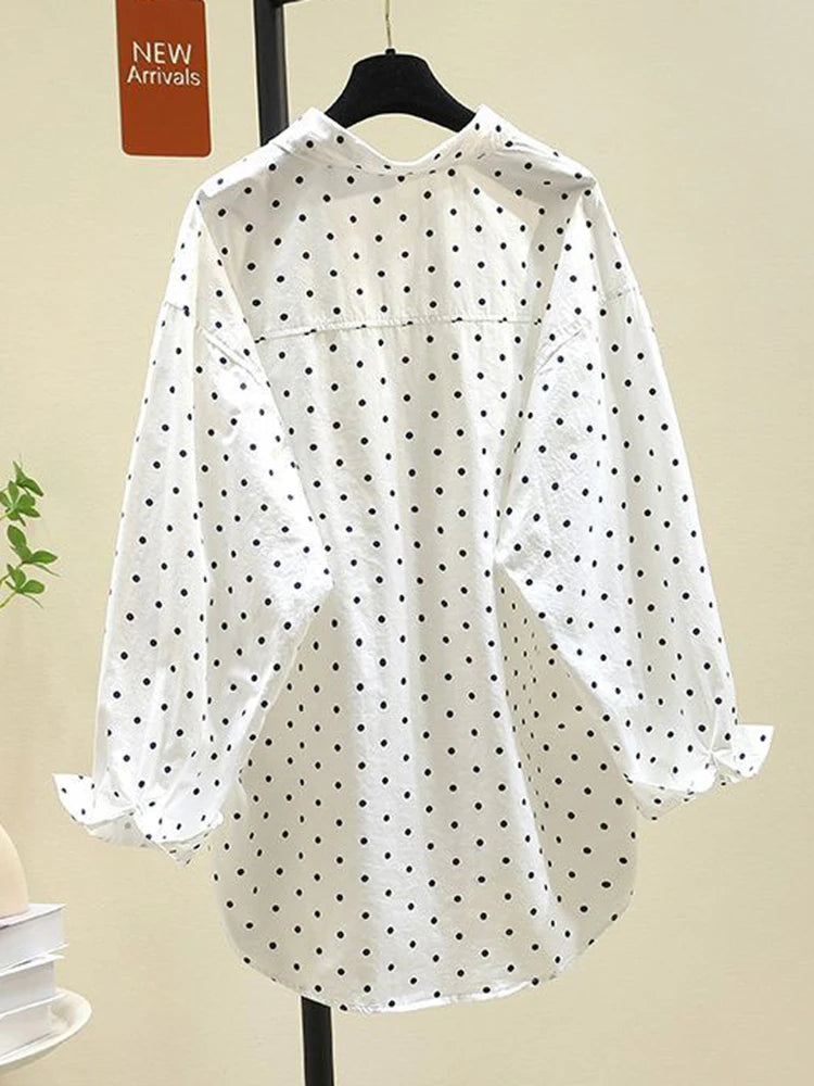 PURE COTTON DOT SHIRT - Full Button, Loose Fit - Easy Casual