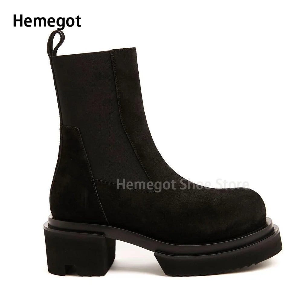 CATWALK KING - Men's Cowhide Chelsea Boots - Thick Sole, High Heel, Platform Catwalk Style