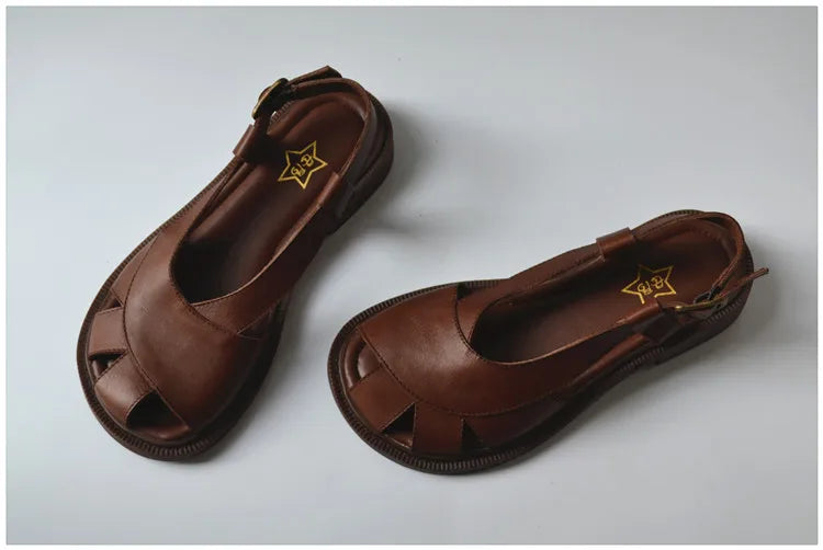 Careaymade-Genuine Leather wide toe big size sandals women's shoes original Handmade single breathable soft sole casual sandals