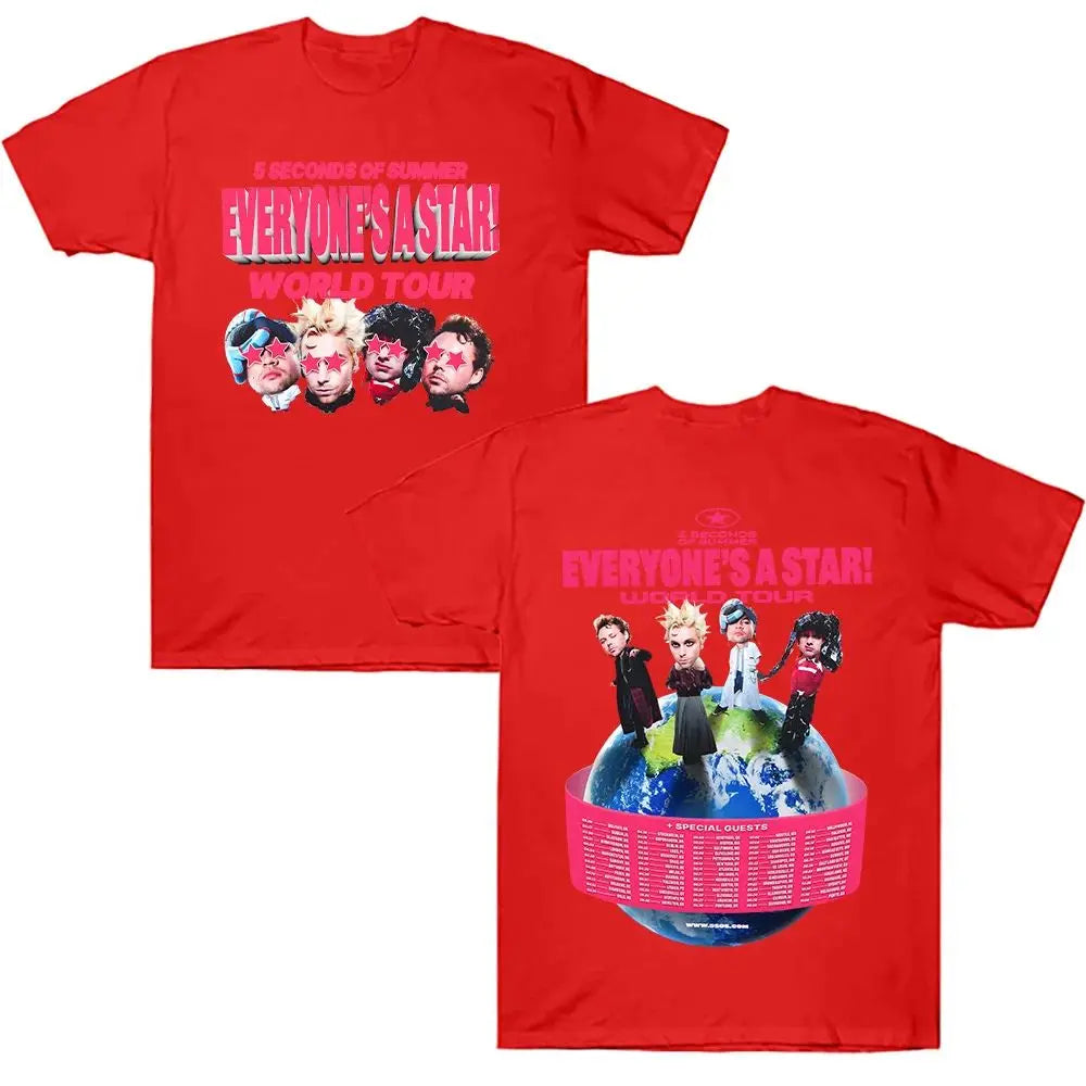 Y2k Tops 5SOS World Tour 2026 T-shirts Summer Fan Gifts Tees 5 Seconds of Summer EVERYONE'S A STAR!  Women Men Fashion Clothing