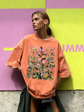 Having Different Beautiful Flowers Print Women Washed T Shirt Summer Loose T-Shirt Crewneck Cotton Clothes All-Match Streetwear