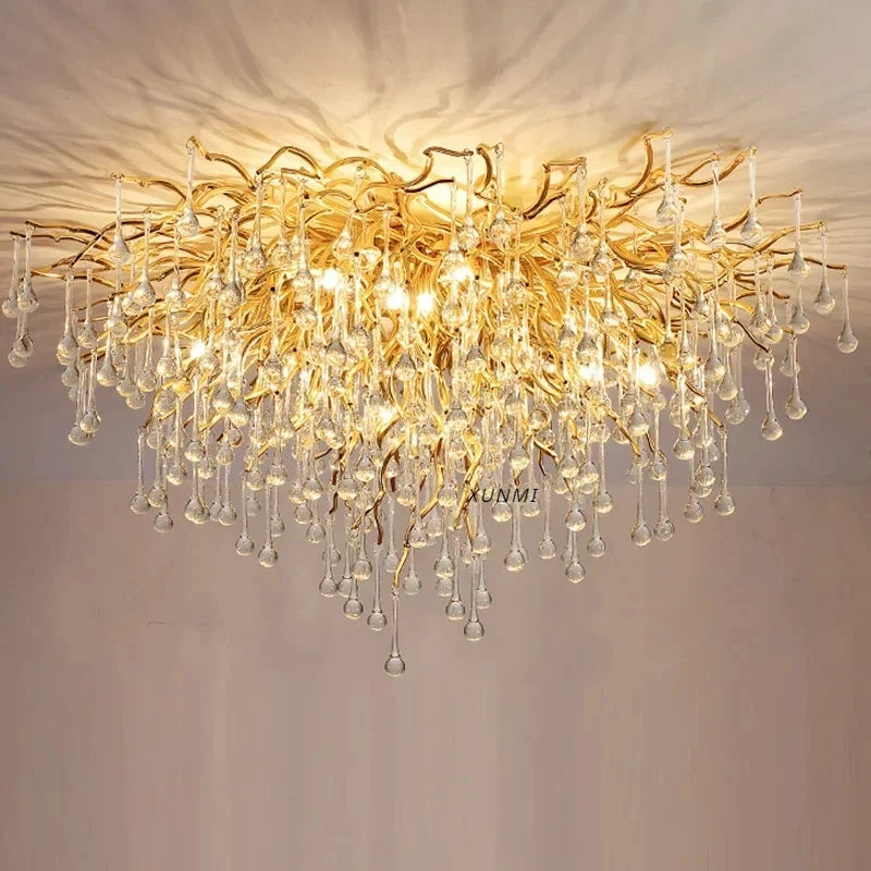 Luxury Gold Crystal Chandelier – Water Drop, Pendant & Ceiling