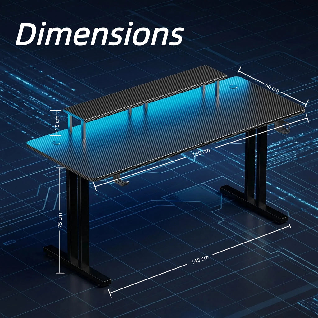 RGB Gaming Desk - LED Riser - Carbon Fiber Surface