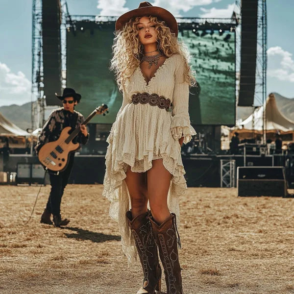 Western Ruffle Lace Festival Dress