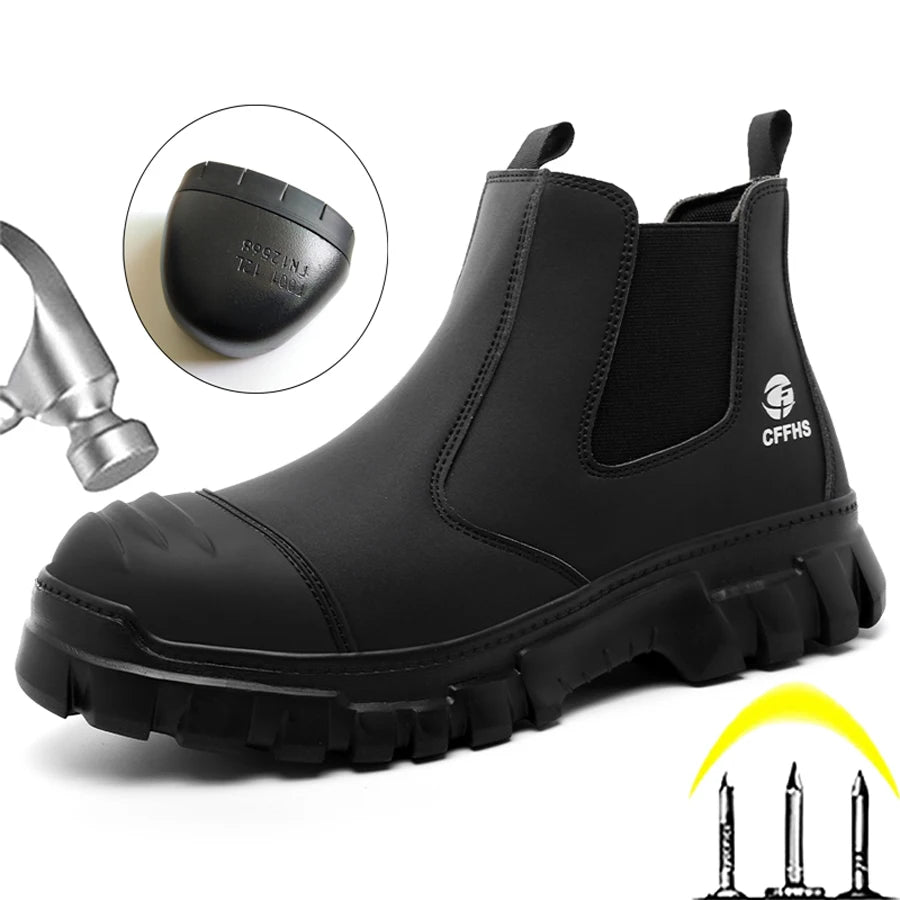 STEEL TOE WORK BOOTS - Men's Anti-Smash Safety Chelsea Boots - Built Tough, Worn Daily