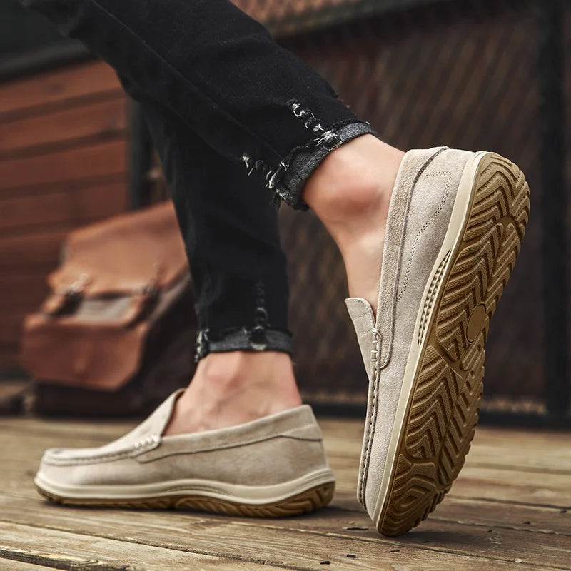 MOCCASIN DRIVE - Men's Genuine Leather Slip-On Loafers - Hand-Stitched Non-Slip Driving & Walking Shoes