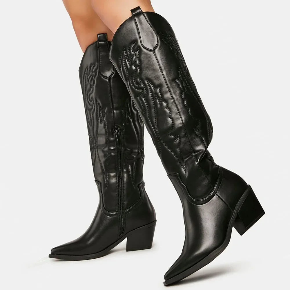 Vintage Embroidered Western Knee-High Boots