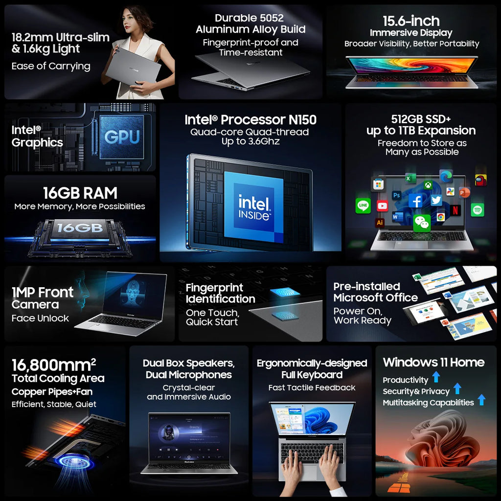 Blackview AceBook 8 - 15.6" FHD+ Portable Laptop for Work & Study
