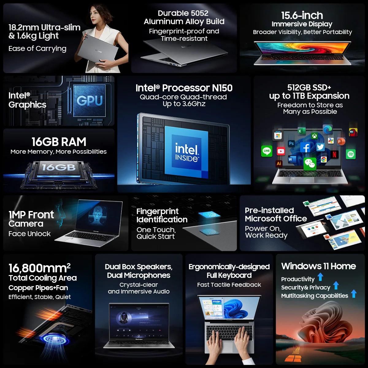 Blackview AceBook 8 - 15.6" FHD+ Portable Laptop for Work & Study