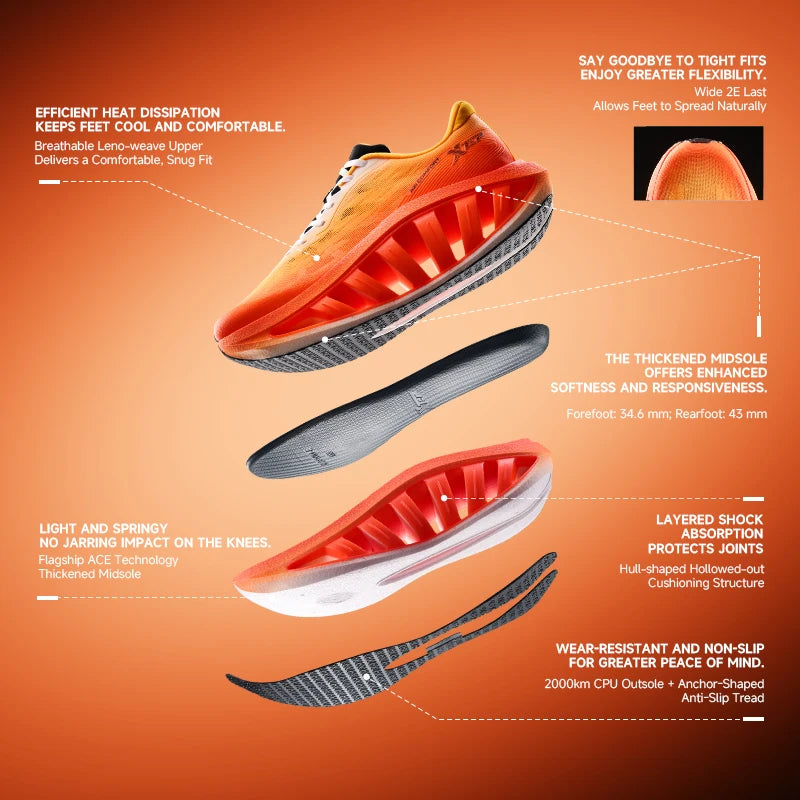 Xtep Light Boat MAX - Men's Lightweight Height-Increasing Running Shoes - Rebound & Propulsion
