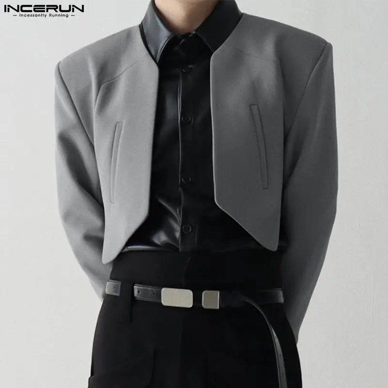 CROP BLAZER - Men's Solid Color Open Stitch Irregular Crop Blazer - 2 Colors, S–5XL