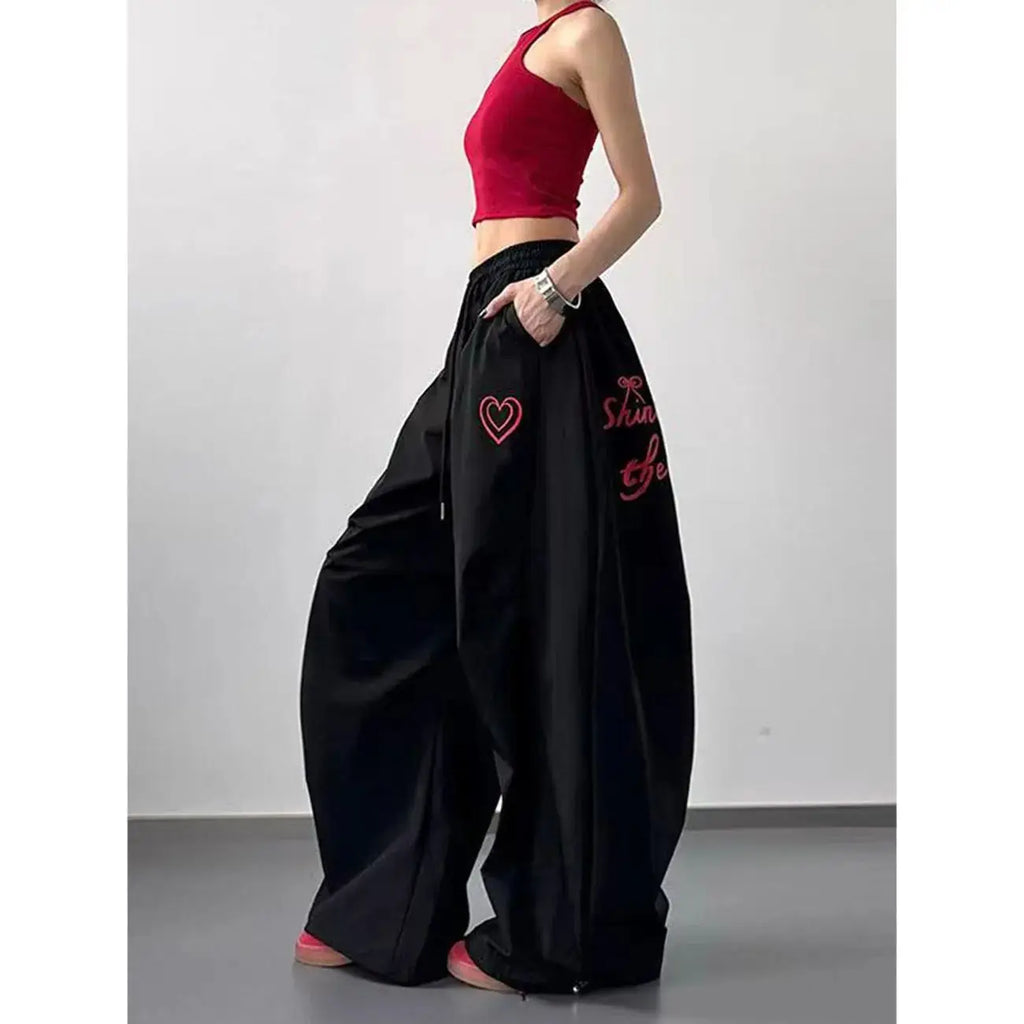Letter Print Wide Leg Sweatpants