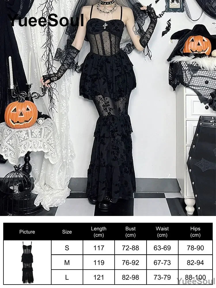 Grunge Gothic Women Dress Lace Trim High Waist Bodycon Mini Dress 2026 New E-girl Vintage Punk Harajuku Lolita Party Clothes