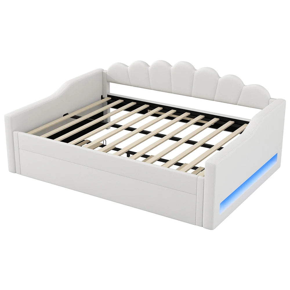 DAYBREAK - Linen Daybed with Pull-Out Bed - LED, 140x200cm, Ships from Germany