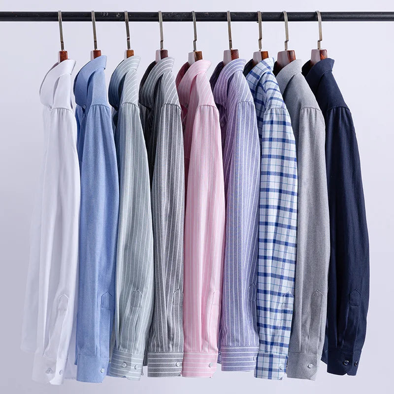 100% Cotton Oxford Men Shirts Long Sleeves Plaid Soft Regular Fit Formal Dress Shirt Pocket Social Blouse Male Clothes S-7XL