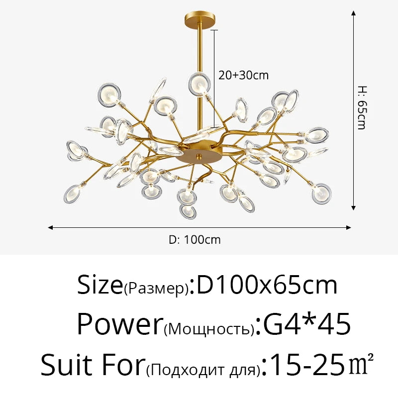 Nordic Firefly LED Chandelier – 9 to 54 Heads, Black or Gold