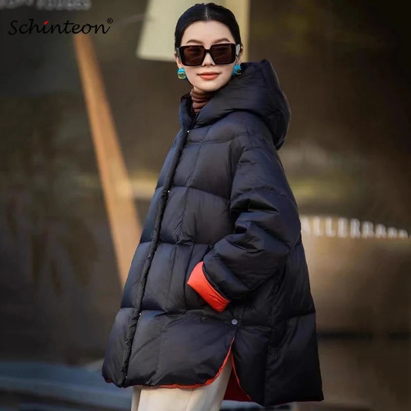 Oversized Down Jacket – 90% Duck Down Hooded Long