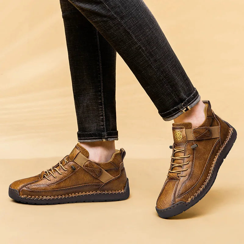 HIGH STITCH - Men's Handmade High-Top Casual Ankle Boots - Breathable Leather