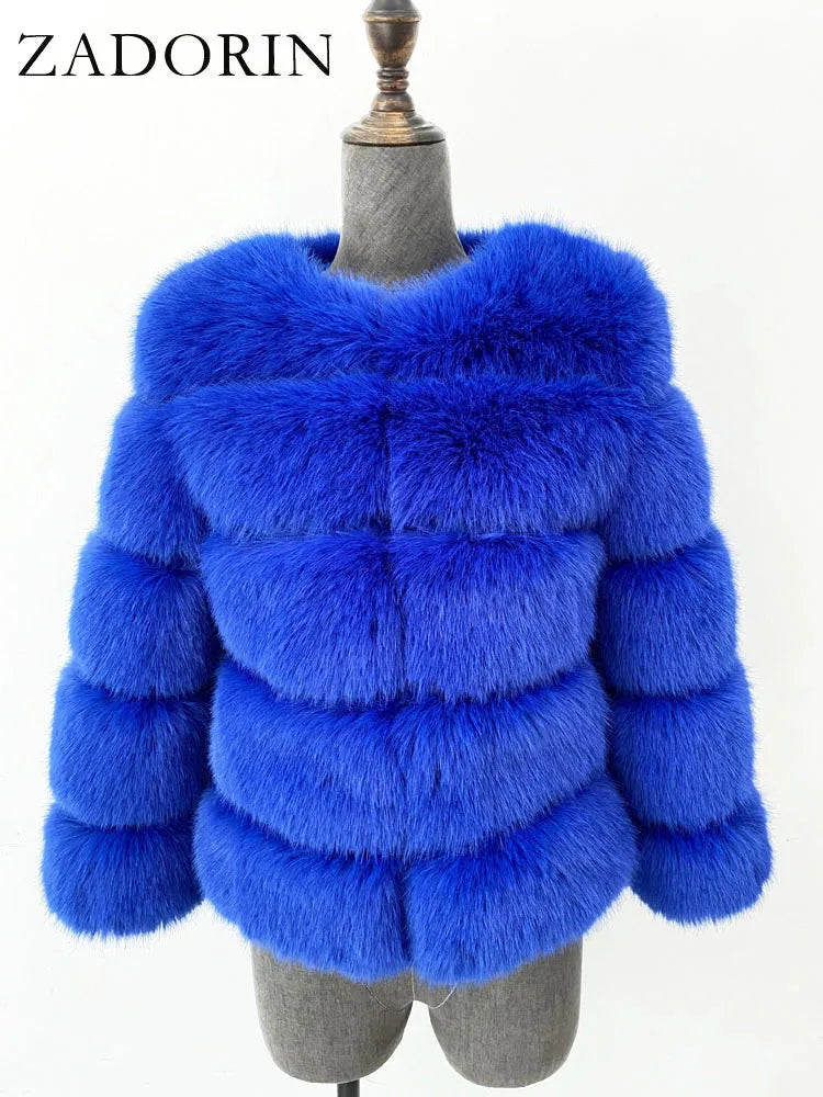 Women's Faux-Fur Jacket - Three-Quarter Sleeves - Plush Poise