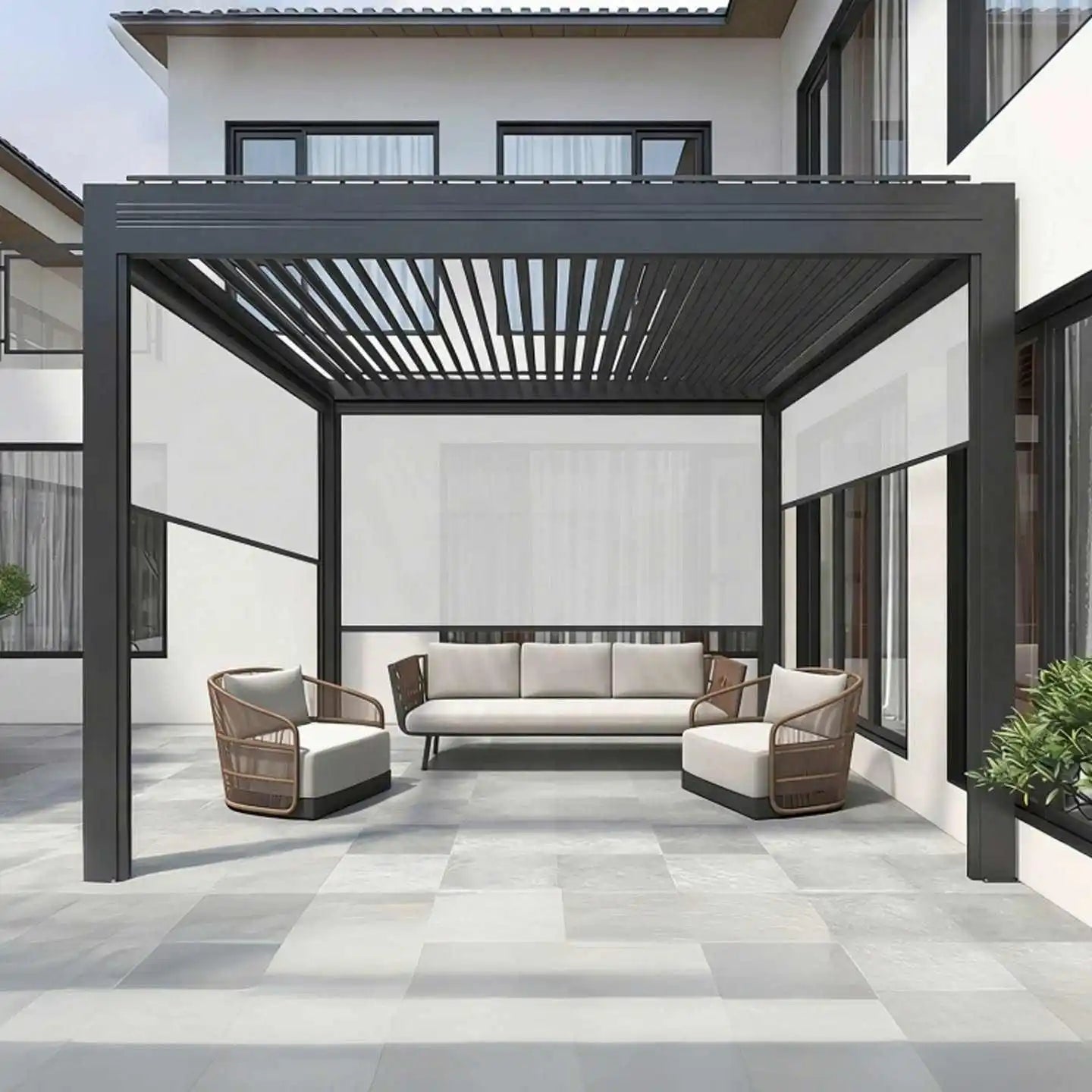 OUTDOOR PAVILION - Adjustable Blinds, Custom Size - Modern Garden Retreat