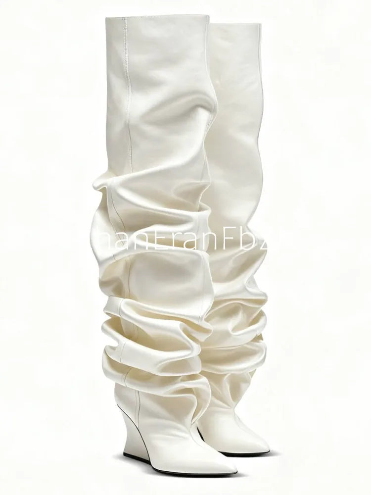 Pleated Slip-On Ankle Boots – Super High Wedge