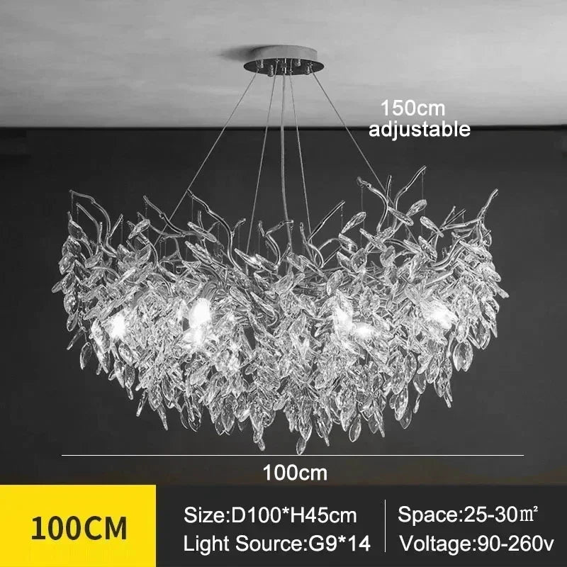 Luxury Crystal LED Chandelier – Round & Linear, Gold/Silver, Multiple Sizes