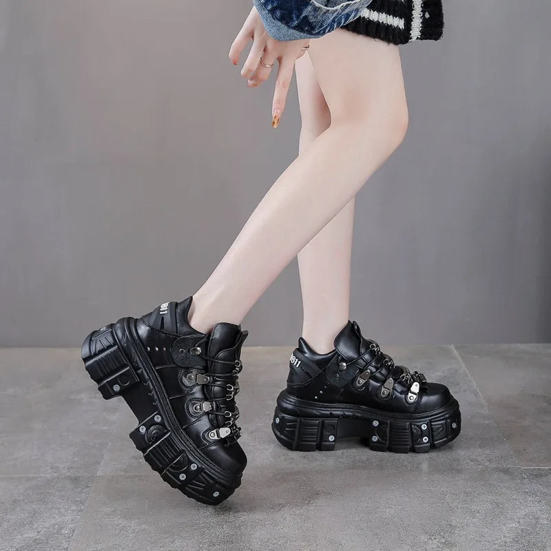 Punk Cow Leather Ankle Boots – High Heel Unisex