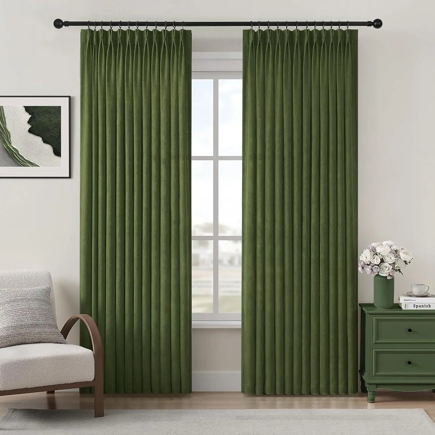PINCH PLEAT LINEN CURTAINS - Heavy 280gsm Semi-Sheer Panel - Structured Drape, Quiet Rooms