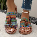 Flat Slippers for Women Wearing Outside, 2026 Summer New European and American Tassel Women's Beach Sandals Sommer Outfits Damen
