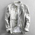 MEN'S LINEN COTTON SHIRT - Stand Collar, Long Sleeve - Easy Days