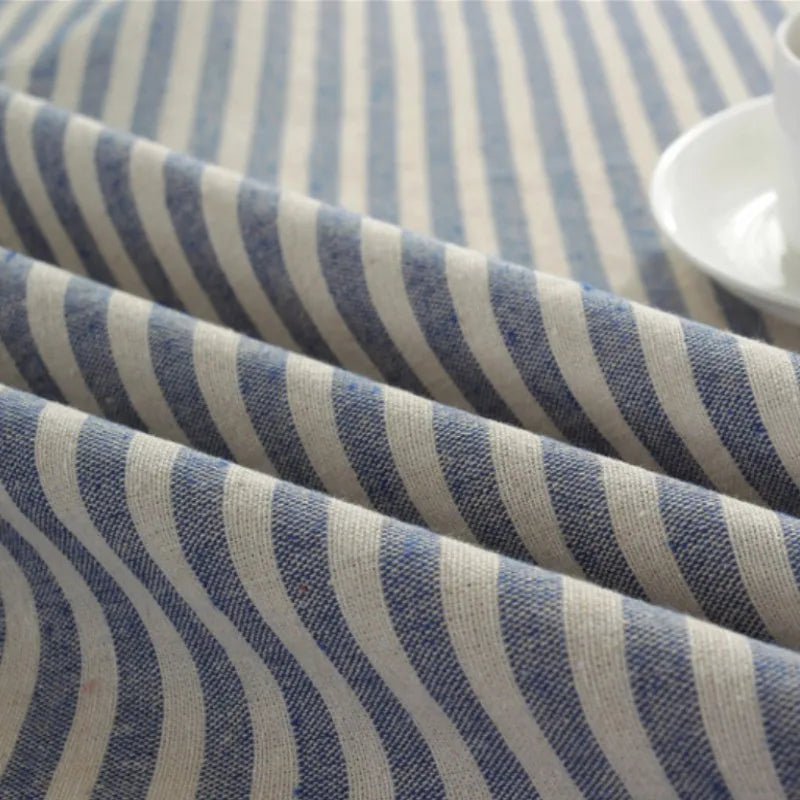 STRIPED TASSEL TABLECLOTH - Gingham Polyester, Tassel Fringe - Laid Tables