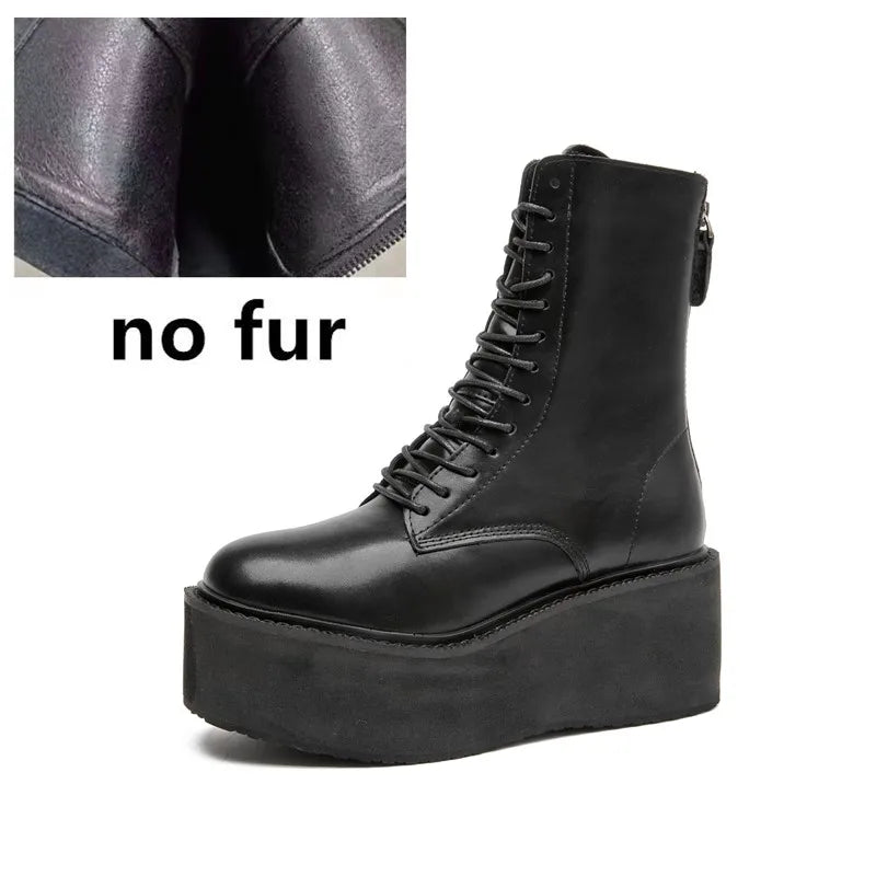 Women's Platform Boots - Lace-Up Leather - Retro Steps