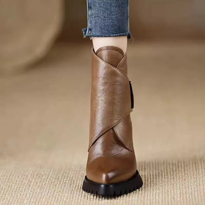 Pointed Toe Mid-Calf Boots – Square Heel