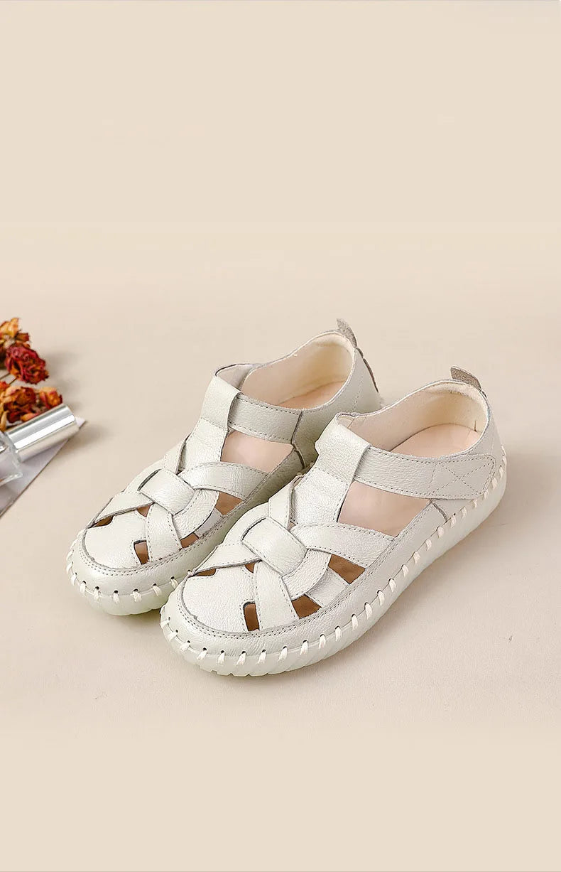 New patches gladiator sandals women's handmade bohemian shoes big size 43 woman real leather sandal ladies patchwork strap flats