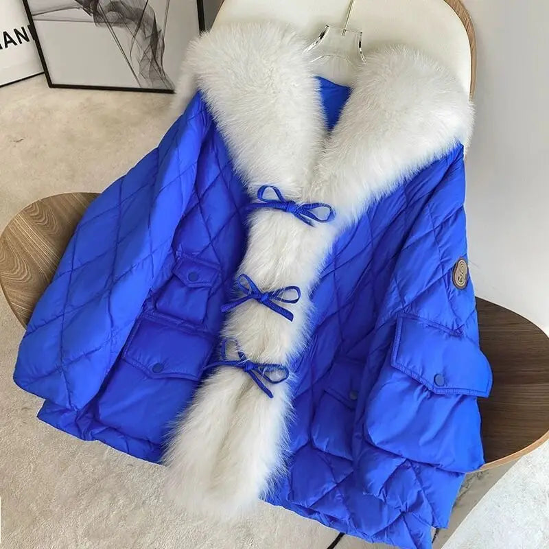 Quilted Jacket – Fur Trim Turn-Down Collar