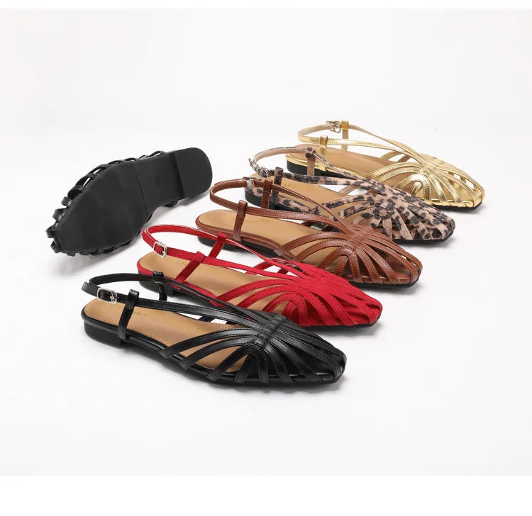 ZAROY Narrow Band Women Flat Sandals Large Size Designer Brand Banquet Wedding Shoes Summer Hollow Beach Gladiator Sandals