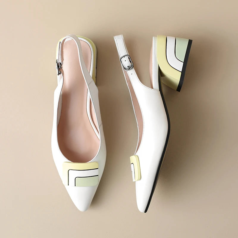 【JOCHEBED HU】Summer Genuine Leather Chunky Sandals Sexy Women High Heels Shoes New Brand Party Designer Slingback Pumps 33-46