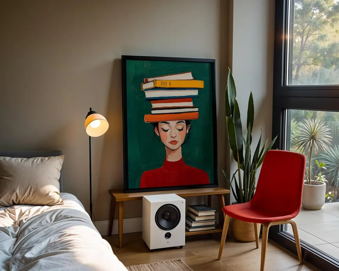 Balanced Books Wall Art - woman in red - artistic decor