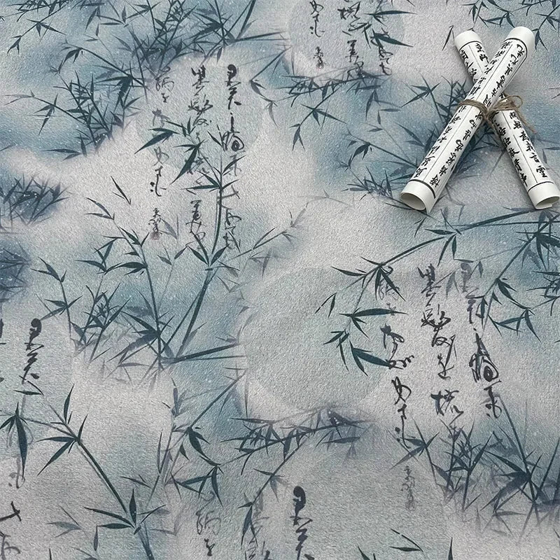 0.5m/1m/2m Encrypted Cotton Linen Retro Chinese Ink Style Fabric for Decorative Cloth, Tablecloths, Curtains, Handmade DIY Fabric