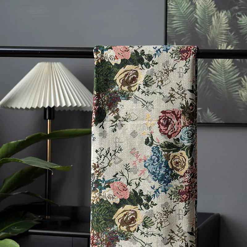 FLORAL CHENILLE JACQUARD FABRIC - Polyester-Cotton, 148cm Wide - Rich Rooms