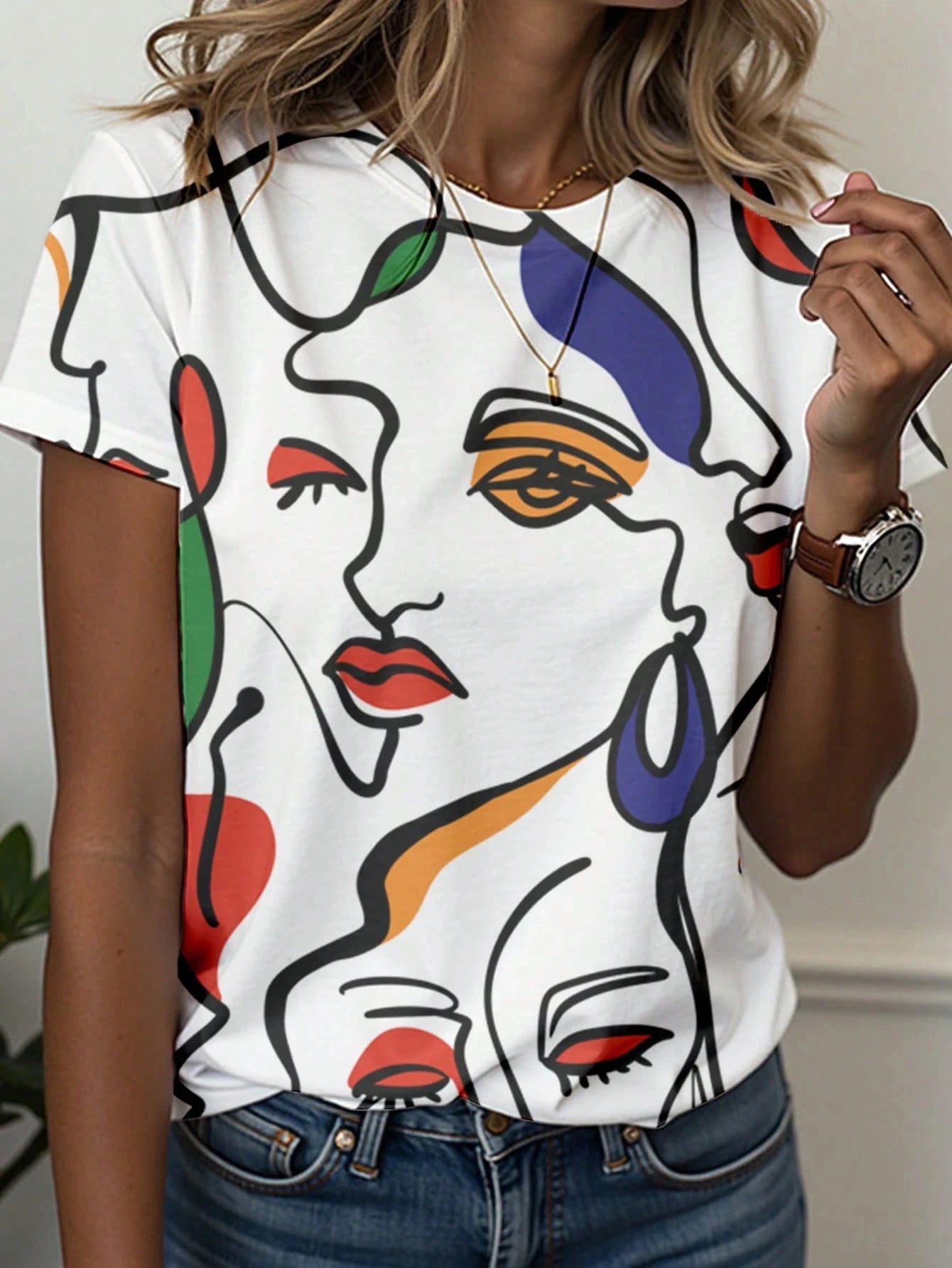 Abstract Face Gradient Color 3D Print T-Shirts Women's Casual Short Sleeve T Shirt O-Neck Tees Harajuku Y2K Tops Female Clothing