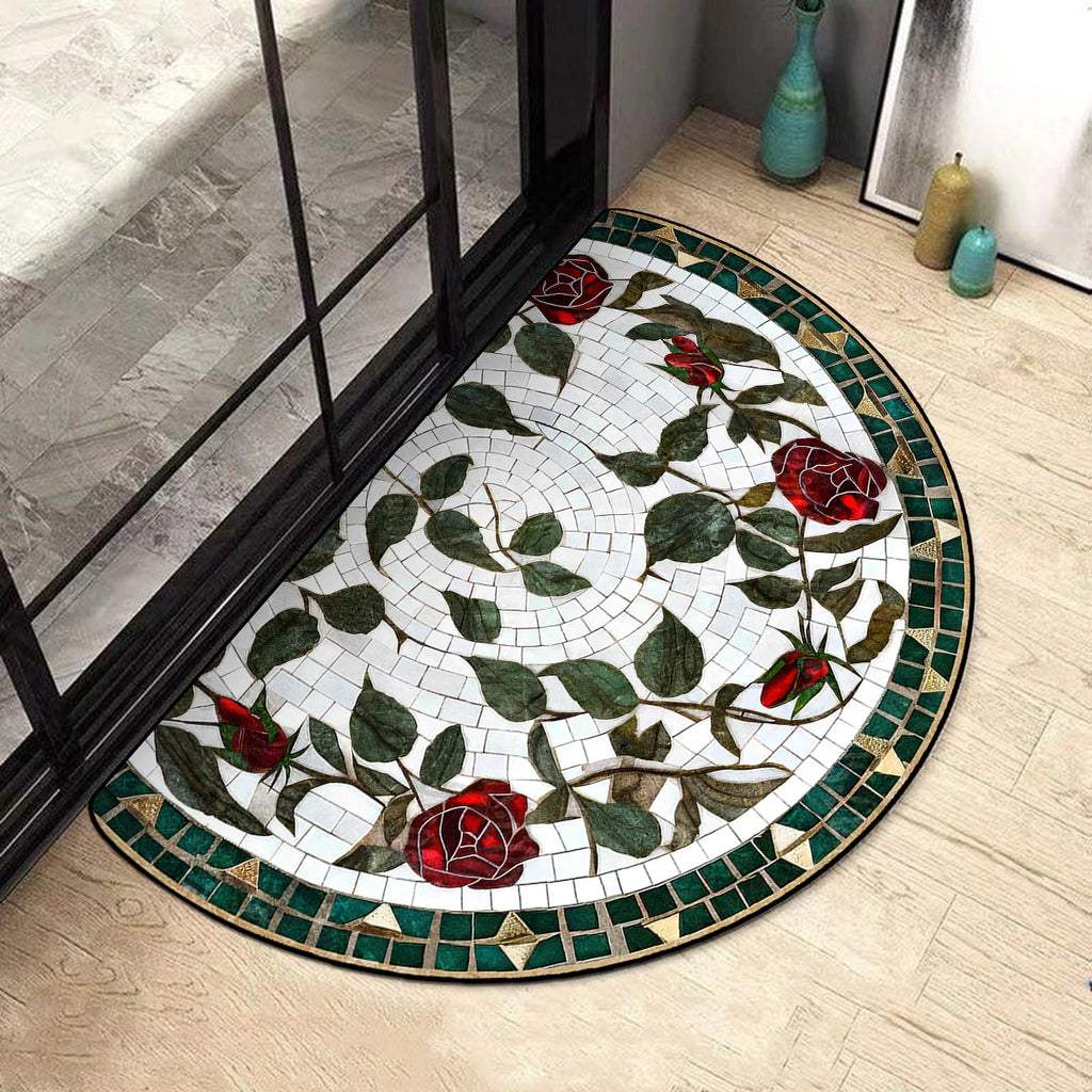 FLORAL SEMI-CIRCLE DOORMAT - Short-Loop Polyester, 8 Patterns & 9 Sizes - Soft Entries
