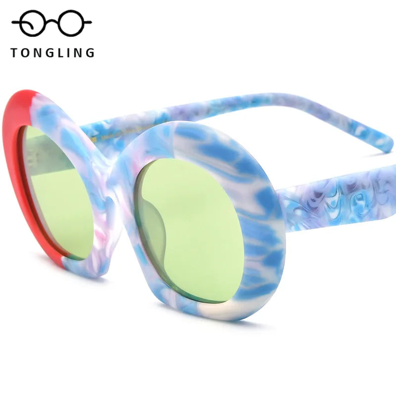 2025 New fashion color match frosted acetate cat-eye universal thick frame multi-color driving sunglasses for men and women